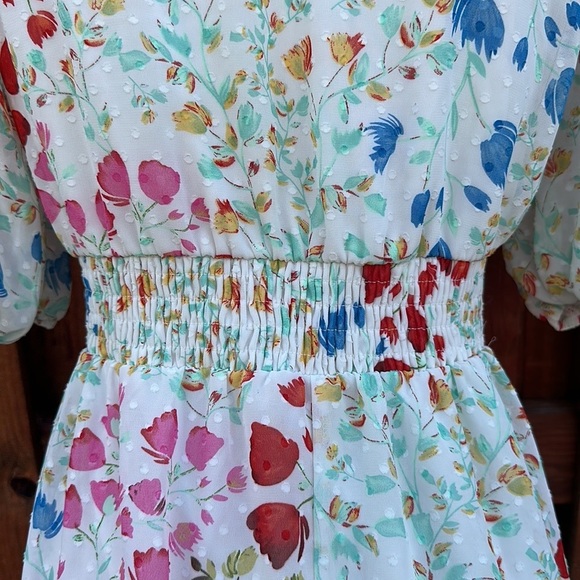 Maison Tara Smocked Floral Clip Dot Chiffon Dress Size 6 - Picture 9 of 14